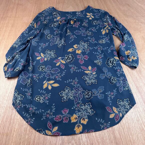 Maurices S Floral Blouse Blue Multicolor 3/4 Sleeve Lightweight Sheer Tunic Top - Picture 2 of 5